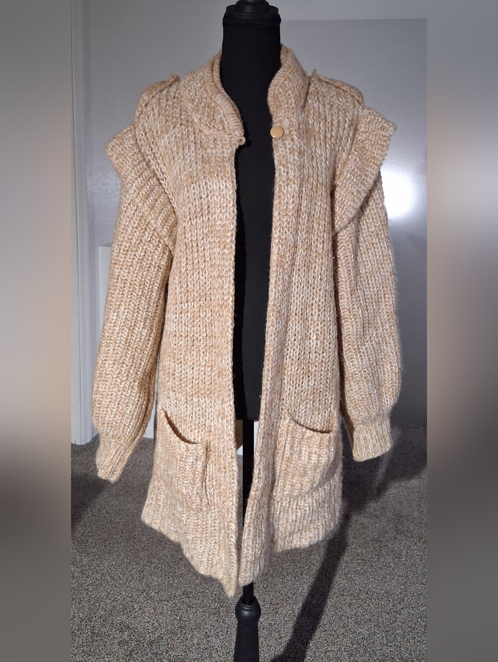 Vintage* Lilly Of California Beige Open-Front Knit Cardigan